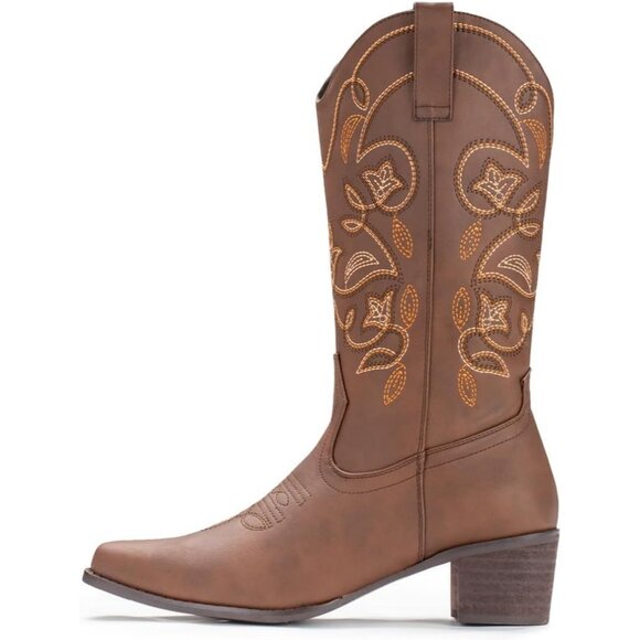 Iuv Cowboy Women Mid Calf Boote Brown Brown Not Water Resistant Pointy Toe - Picture 3 of 8
